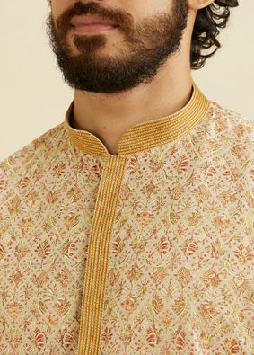 Manyavar Men Fawn Chikankari Kurta Set image number 1