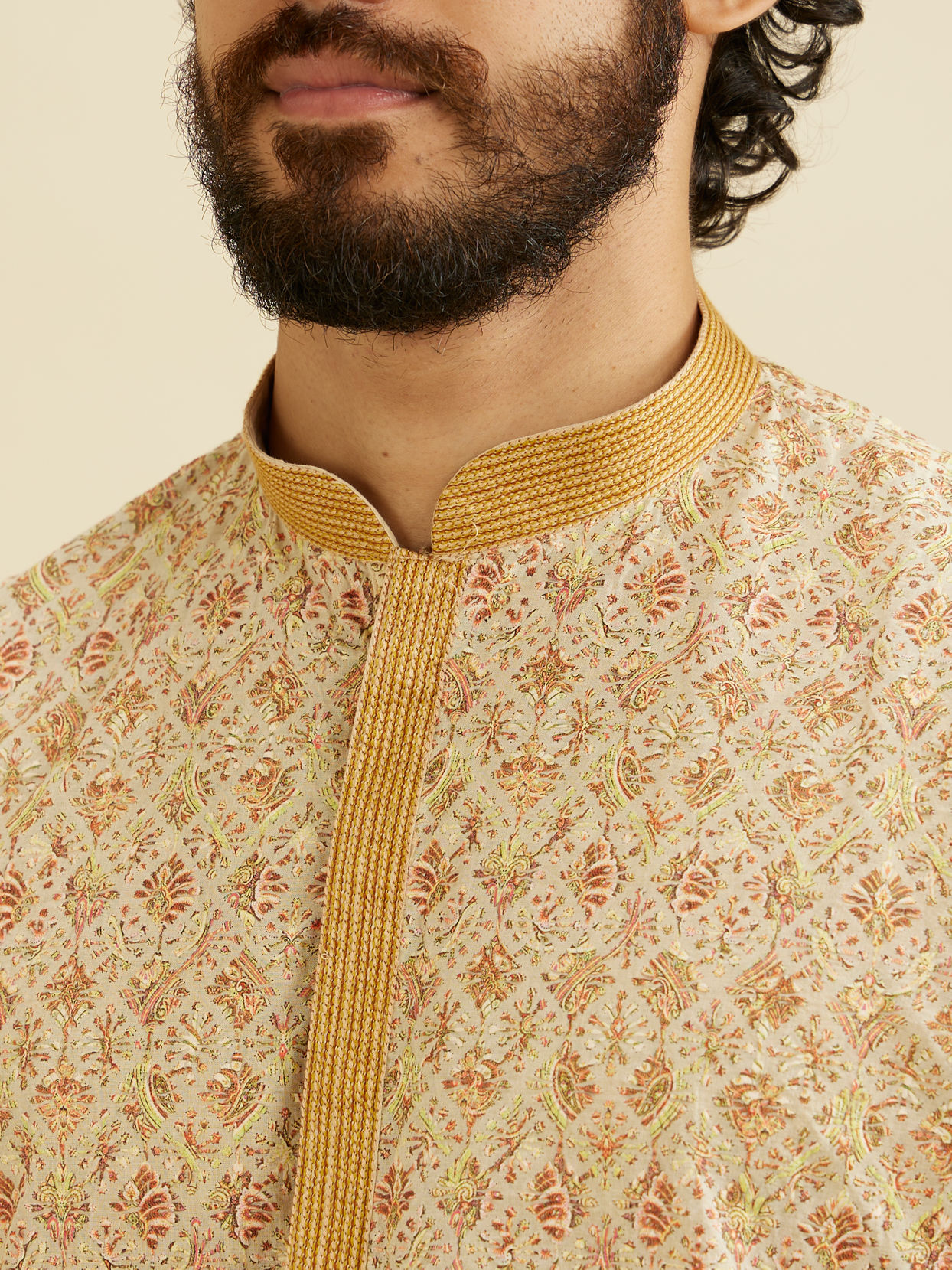 Manyavar Men Fawn Chikankari Kurta Set image number 1