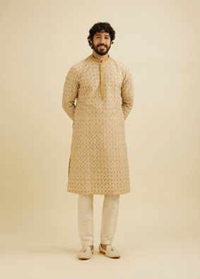 Manyavar Men Fawn Chikankari Kurta Set image number 2