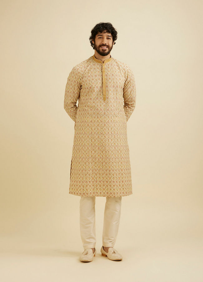 Manyavar Men Fawn Chikankari Kurta Set image number 2