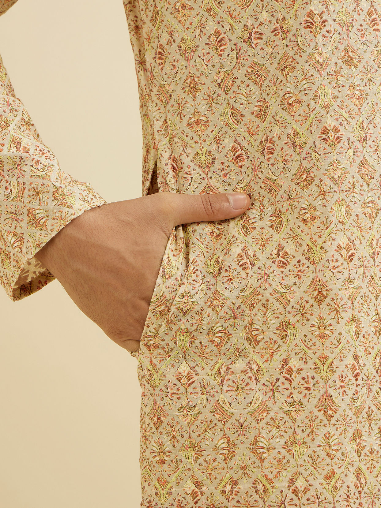 Manyavar Men Fawn Chikankari Kurta Set image number 3