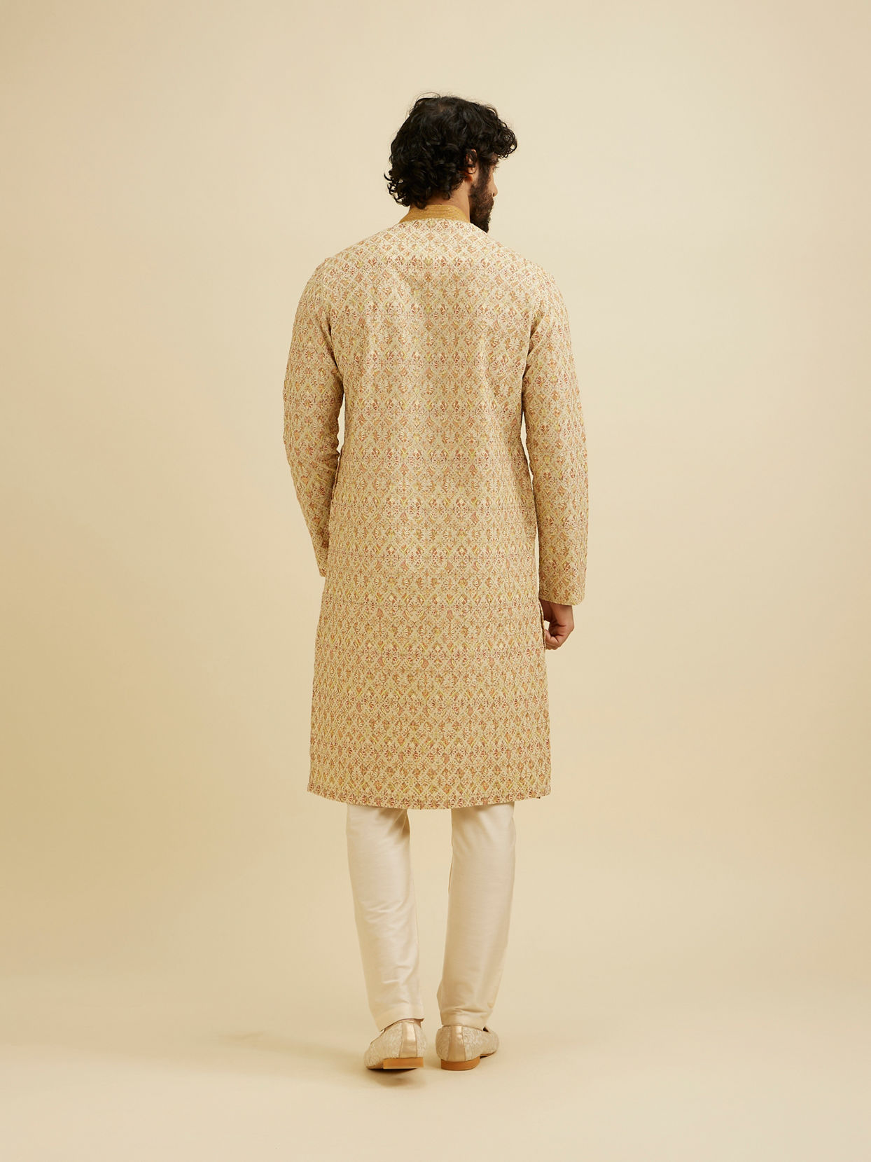 Manyavar Men Fawn Chikankari Kurta Set image number 5