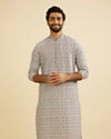 Manyavar Men Dolphin Grey Chikankari Kurta Set
