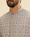 Manyavar Men Dolphin Grey Chikankari Kurta Set