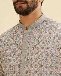 Manyavar Men Dolphin Grey Chikankari Kurta Set