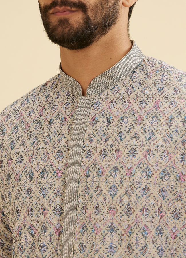 Manyavar Men Dolphin Grey Chikankari Kurta Set image number 1