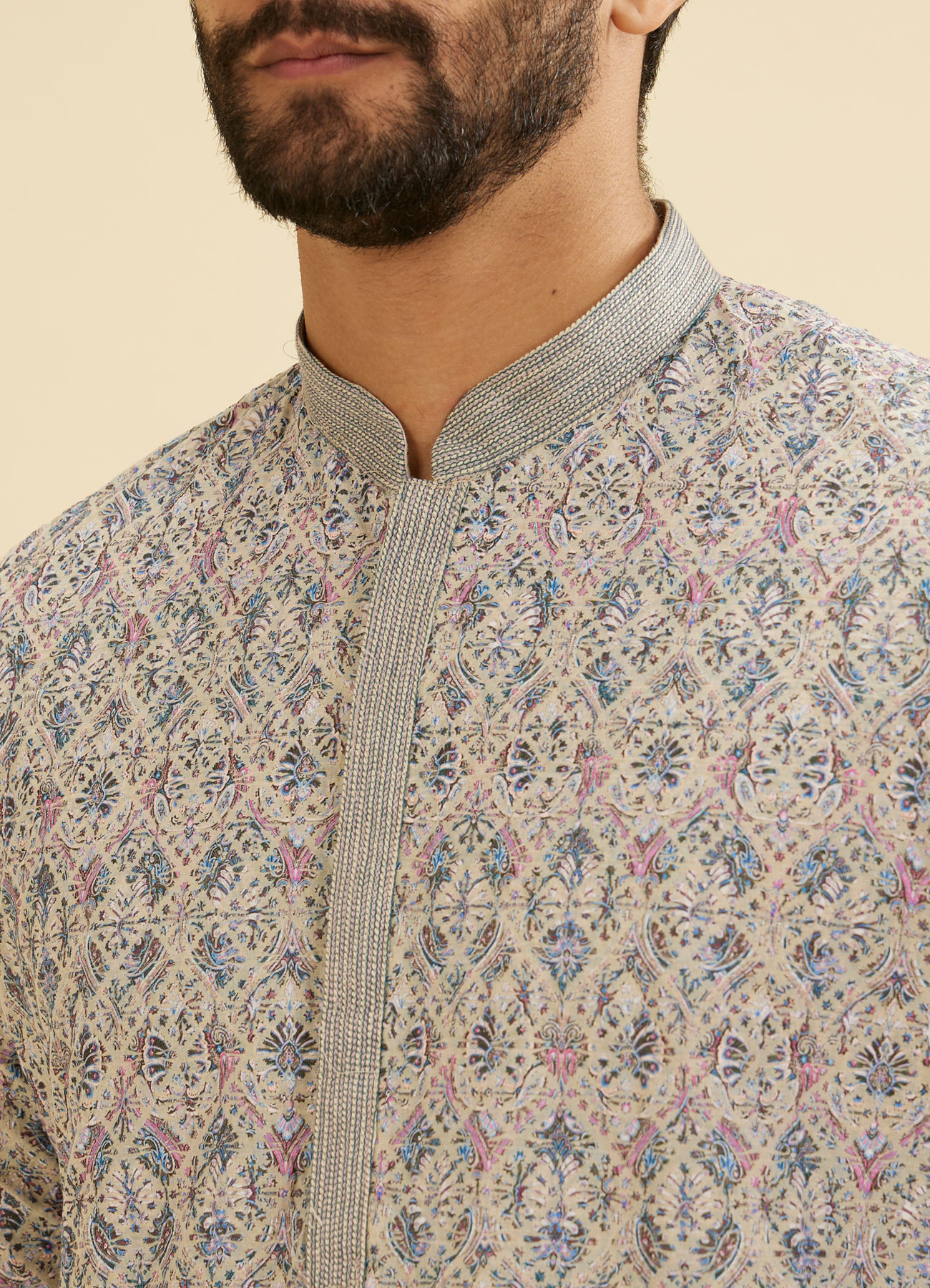 Manyavar Men Dolphin Grey Chikankari Kurta Set