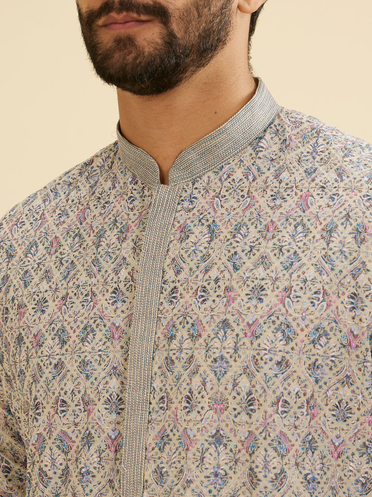 Manyavar Men Dolphin Grey Chikankari Kurta Set image number 1