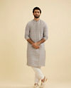 Manyavar Men Dolphin Grey Chikankari Kurta Set