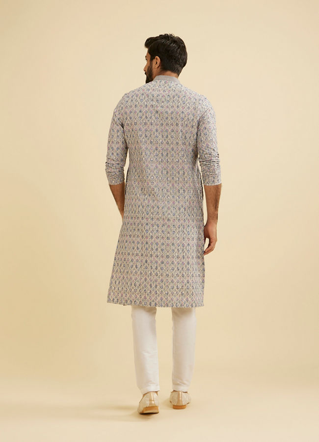 Manyavar Men Dolphin Grey Chikankari Kurta Set