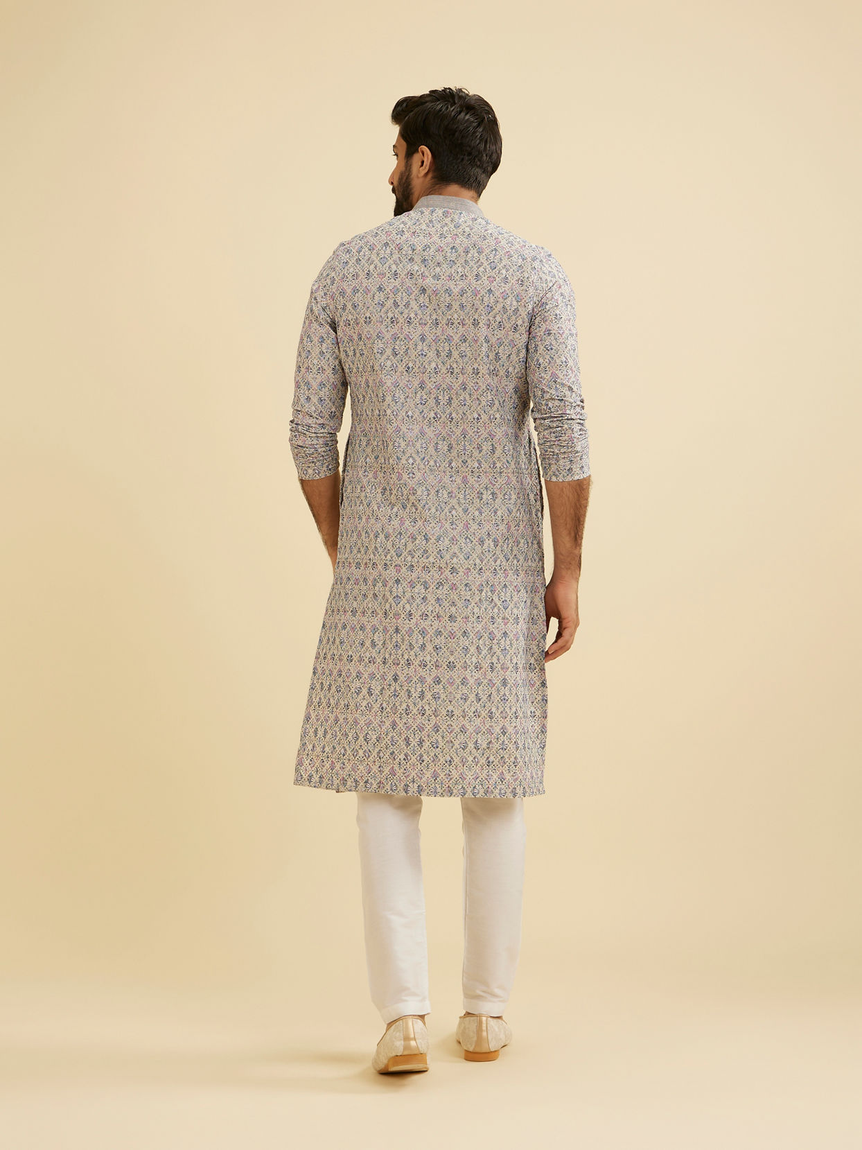 Manyavar Men Dolphin Grey Chikankari Kurta Set