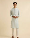 Manyavar Men Light Blue Dotted Print Self Patterned Kurta Set