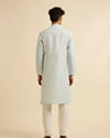 Manyavar Men Light Blue Dotted Print Self Patterned Kurta Set