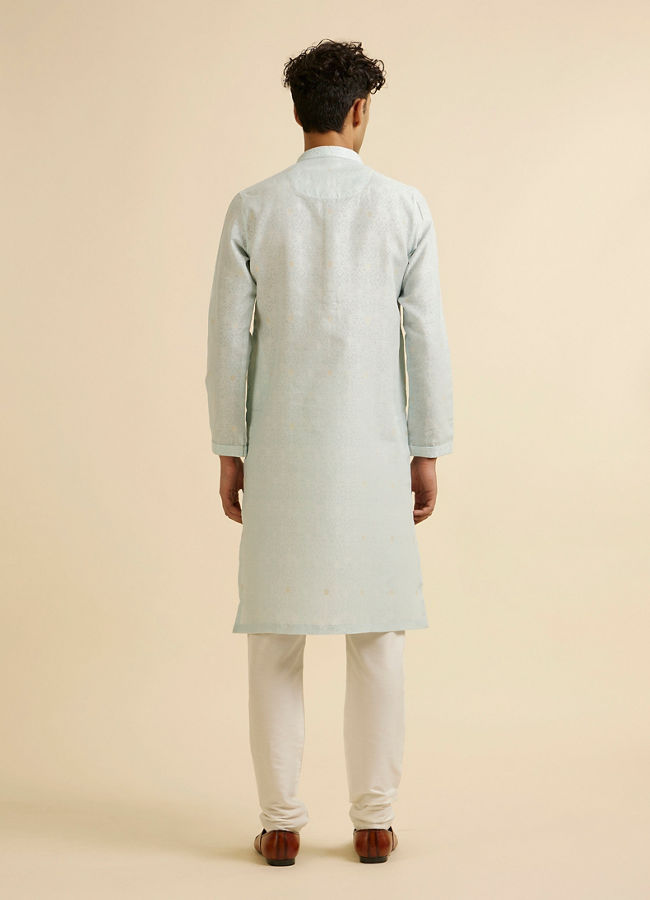 Manyavar Men Light Blue Dotted Print Self Patterned Kurta Set