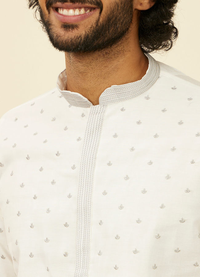 Manyavar Men Warm White Light Grey Kurta Set