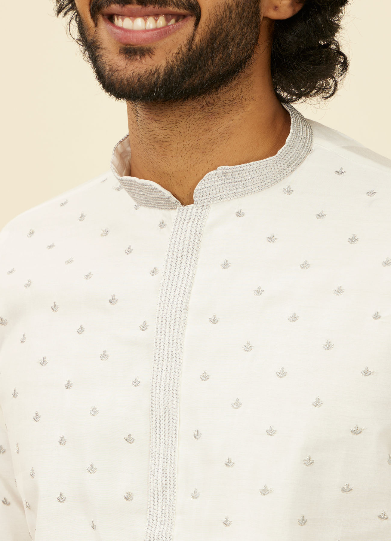 Manyavar Men Warm White Light Grey Kurta Set