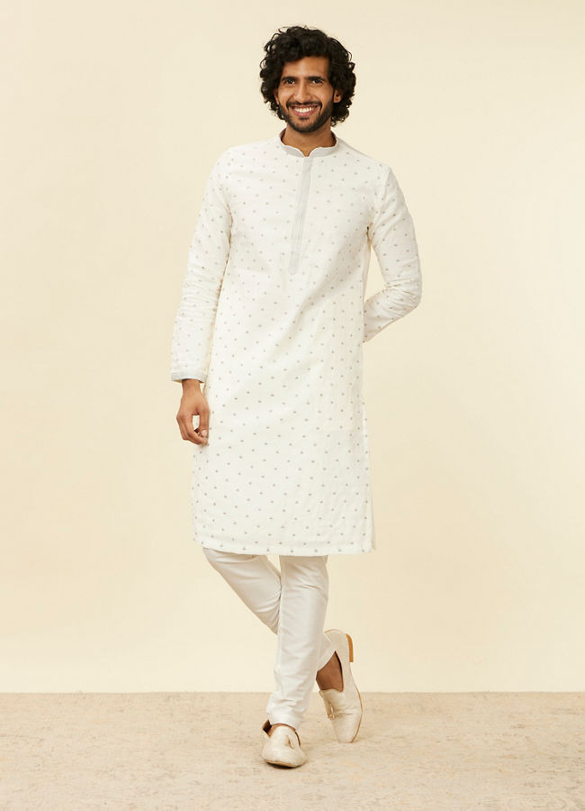 Manyavar Men Warm White Light Grey Kurta Set