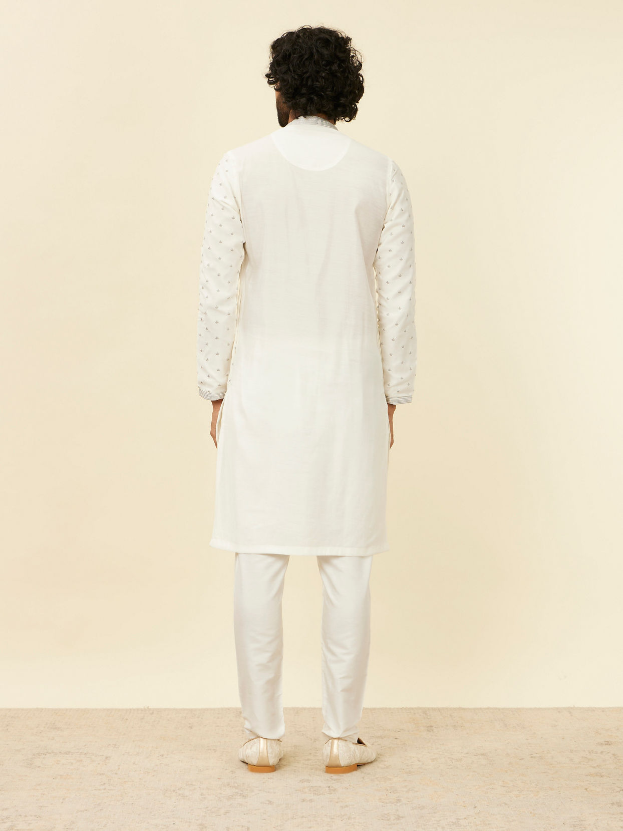 Manyavar Men Warm White Light Grey Kurta Set