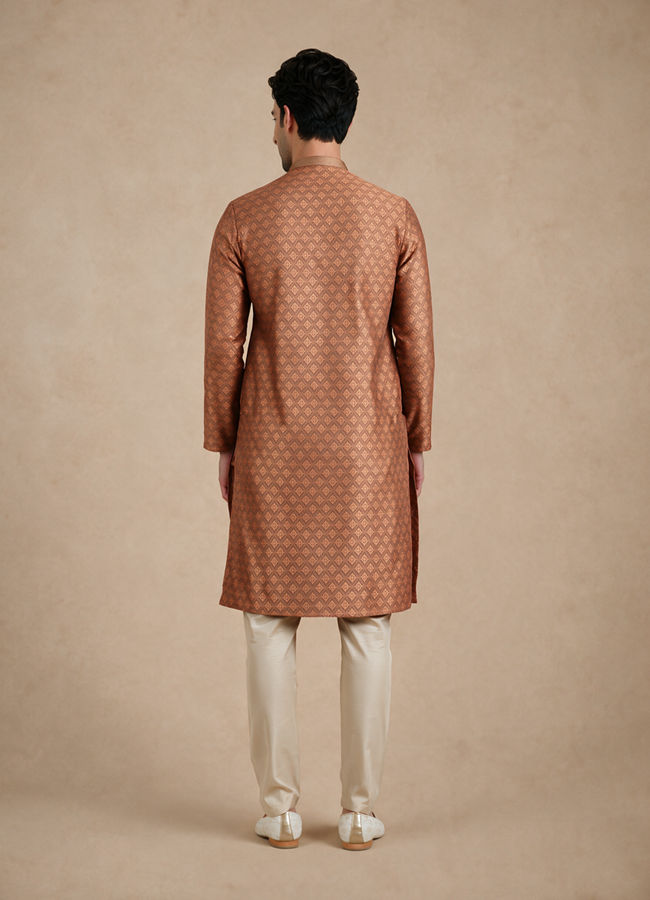 Manyavar Men Brown Blended Viscose Kurta Pajama with Print