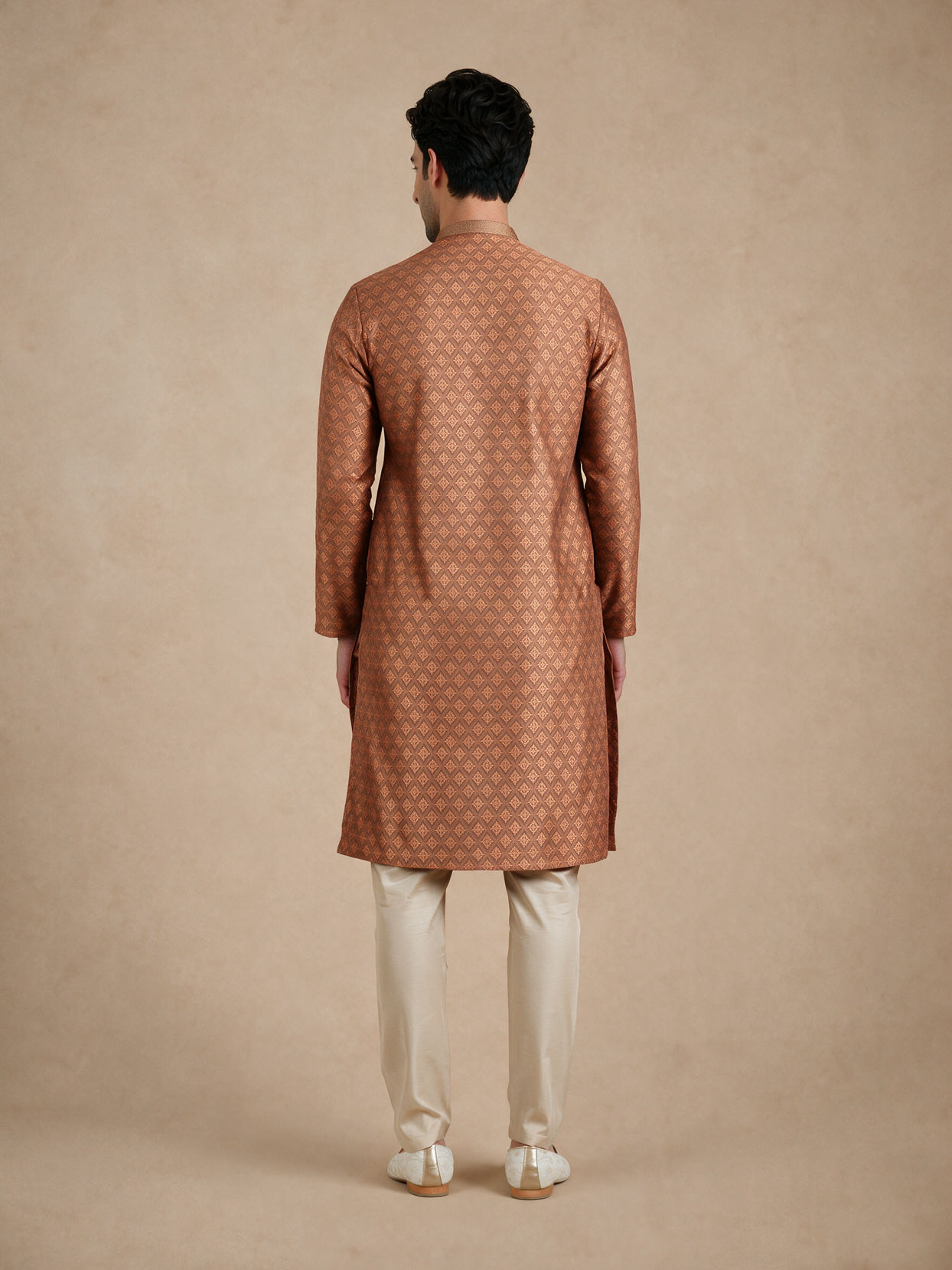 Manyavar Men Brown Blended Viscose Kurta Pajama with Print