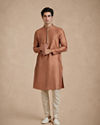 Manyavar Men Brown Blended Viscose Kurta Pajama with Print