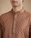 Manyavar Men Brown Blended Viscose Kurta Pajama with Print