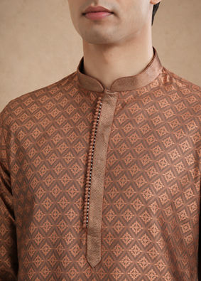 Manyavar Men Brown Blended Viscose Kurta Pajama with Print