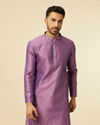 alt message - Manyavar Men Purple Buta Diamond Patterned Kurta Set image number 0