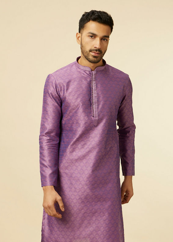 Manyavar Men Purple Buta Diamond Patterned Kurta Set