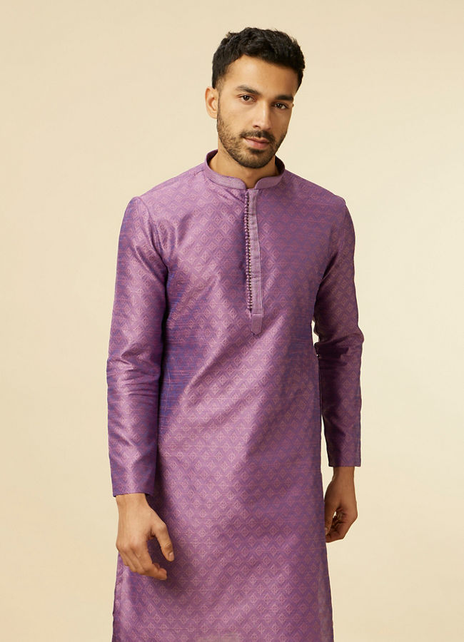 alt message - Manyavar Men Purple Buta Diamond Patterned Kurta Set image number 0