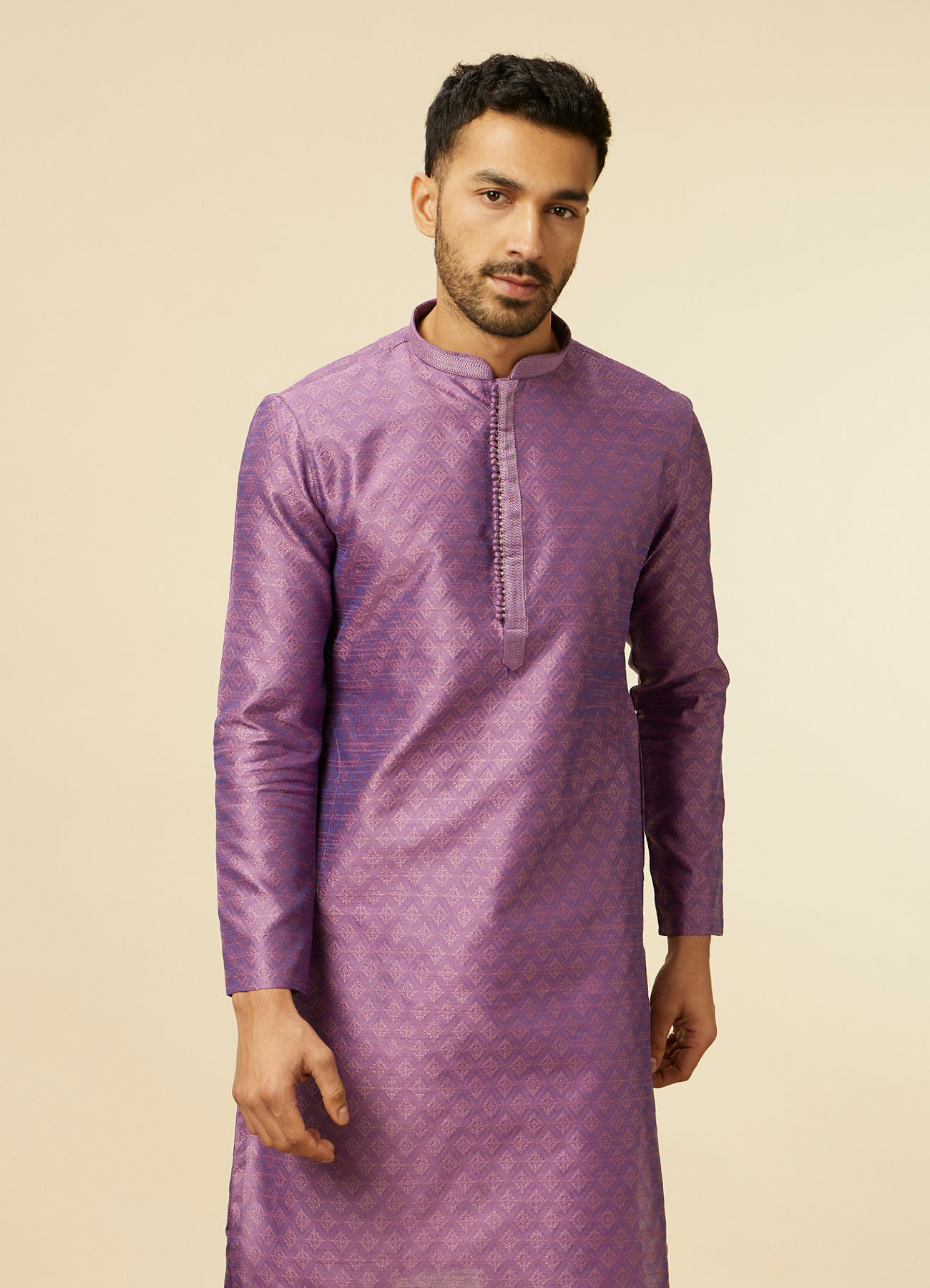 Manyavar Men Purple Buta Diamond Patterned Kurta Set