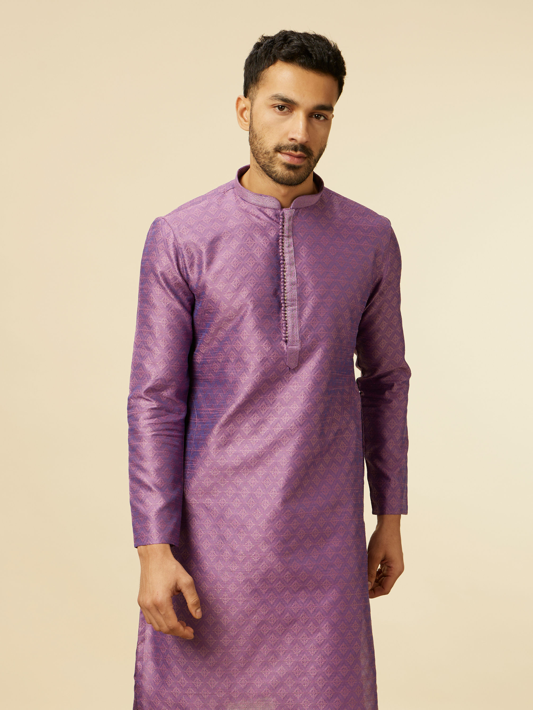 Manyavar Men Purple Buta Diamond Patterned Kurta Set