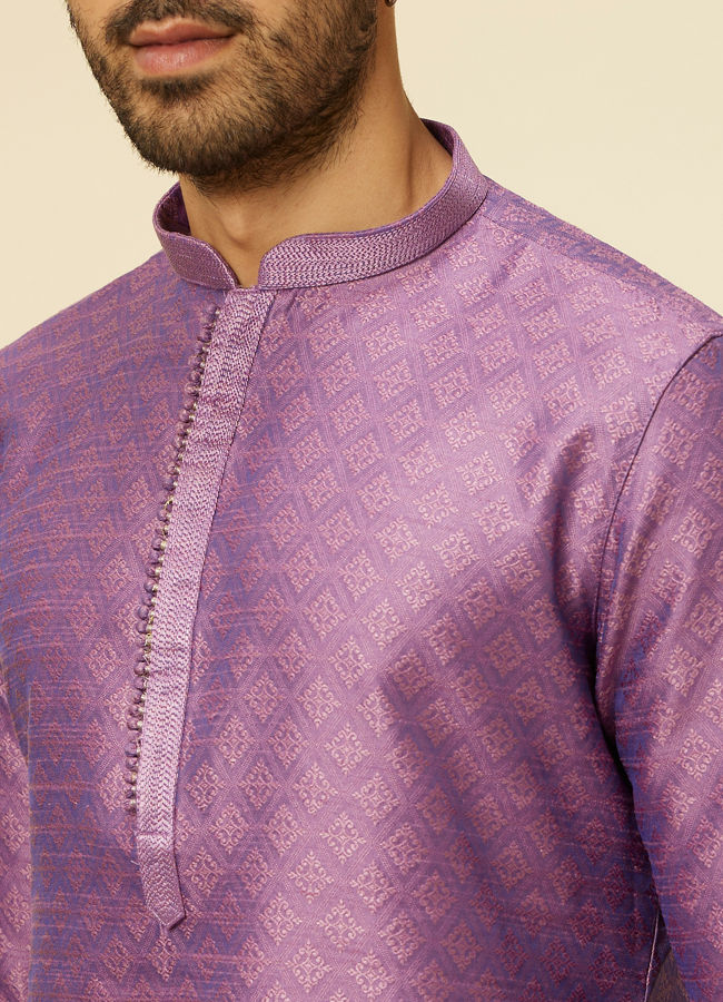 alt message - Manyavar Men Purple Buta Diamond Patterned Kurta Set image number 1