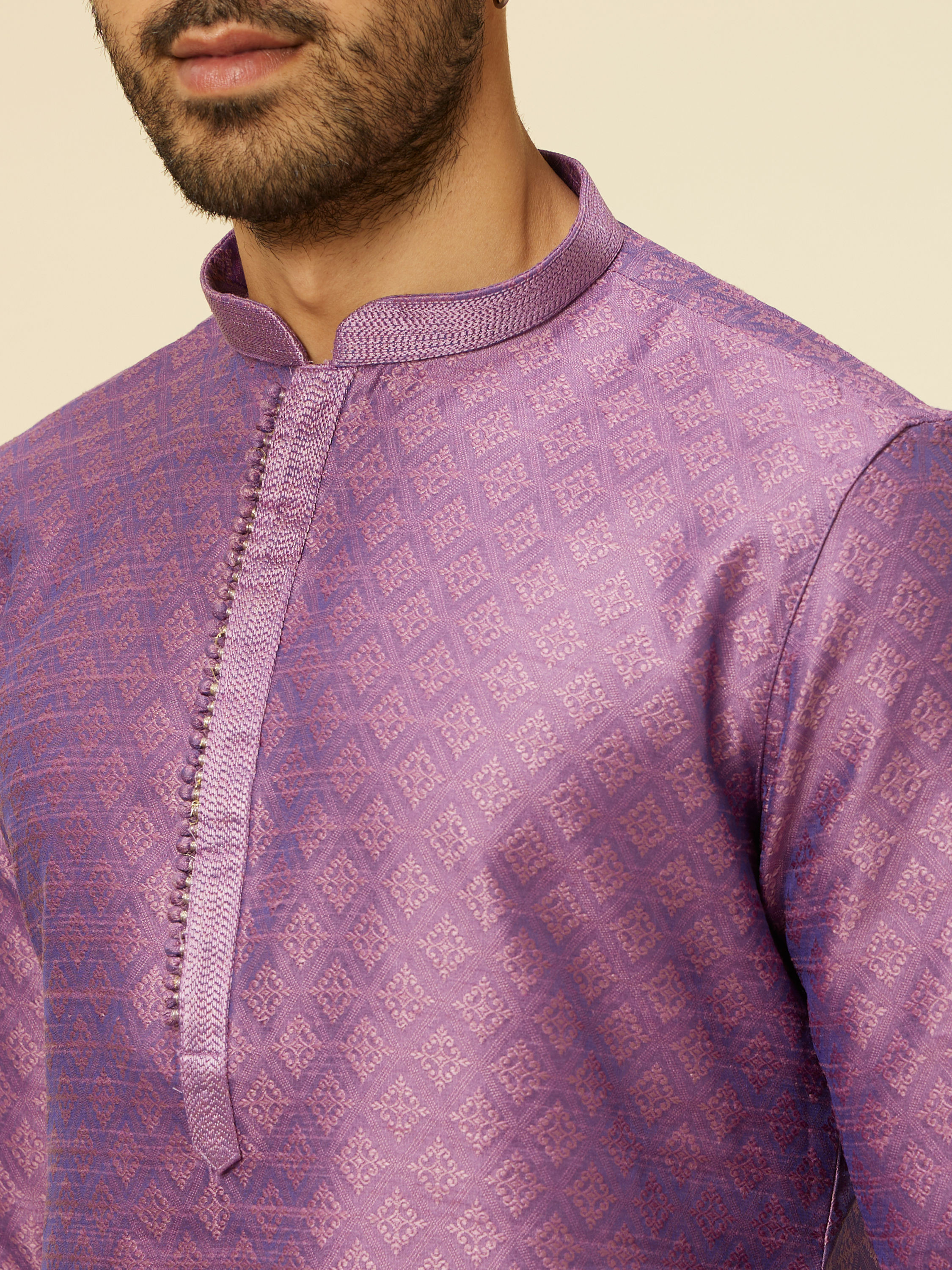 Manyavar Men Purple Buta Diamond Patterned Kurta Set