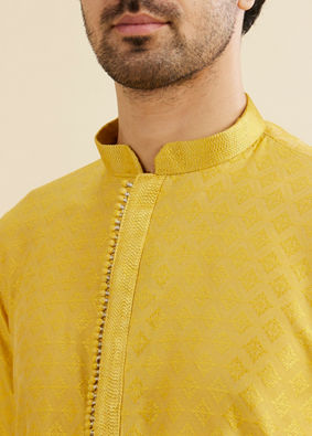 Manyavar Men Mustard Yellow Buta Diamond Patterned Kurta Set