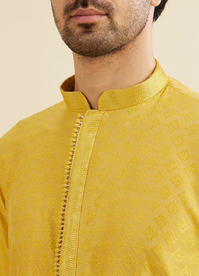 Manyavar Men Mustard Yellow Buta Diamond Patterned Kurta Set