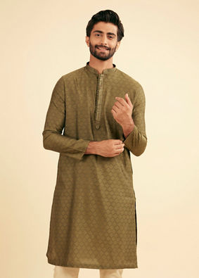 Manyavar Men Olive Green Splendor Kurta Pajama