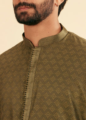 Manyavar Men Olive Green Splendor Kurta Pajama