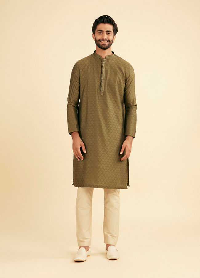 Manyavar Men Olive Green Splendor Kurta Pajama