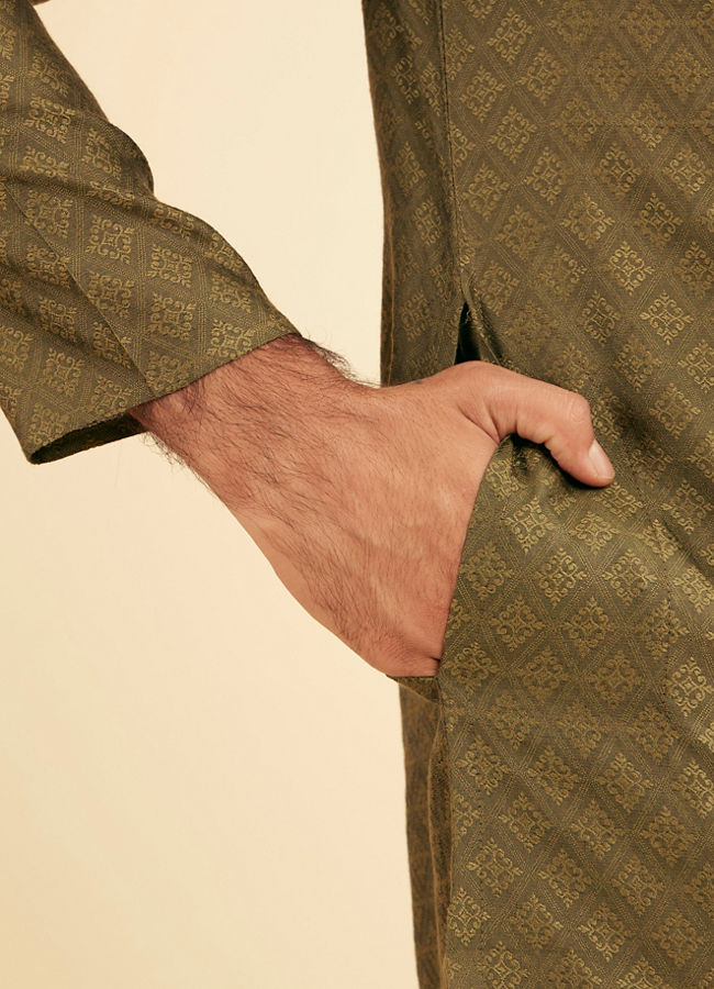 Manyavar Men Olive Green Splendor Kurta Pajama
