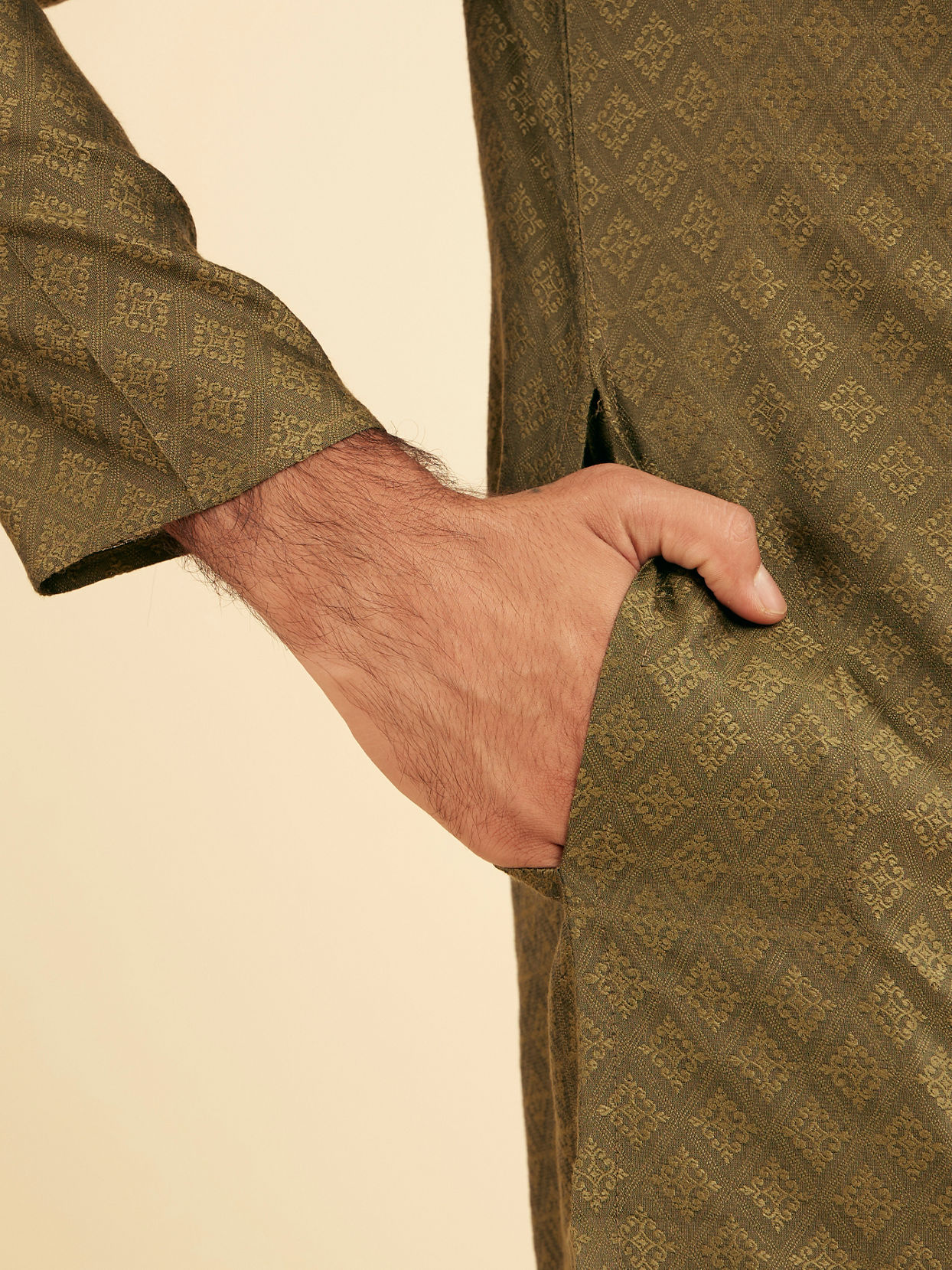 Manyavar Men Olive Green Splendor Kurta Pajama