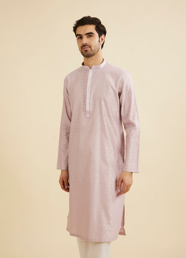Manyavar Men Soft Lilac Buta Diamond Patterned Kurta Set