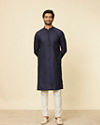 alt message - Manyavar Men Dark Blue Sequined Bandhgala Kurta Set image number 2