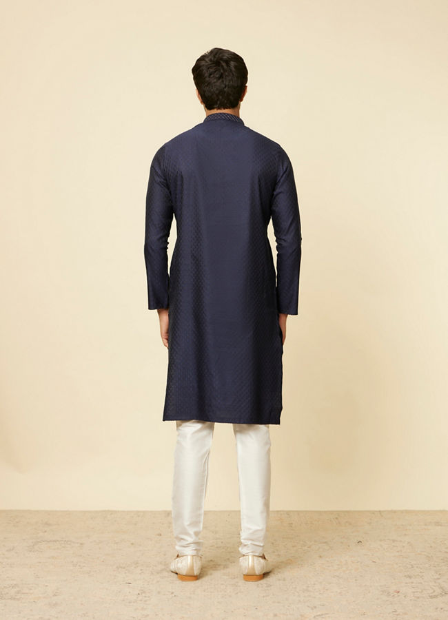 Manyavar Men Dark Blue Sequined Bandhgala Kurta Set