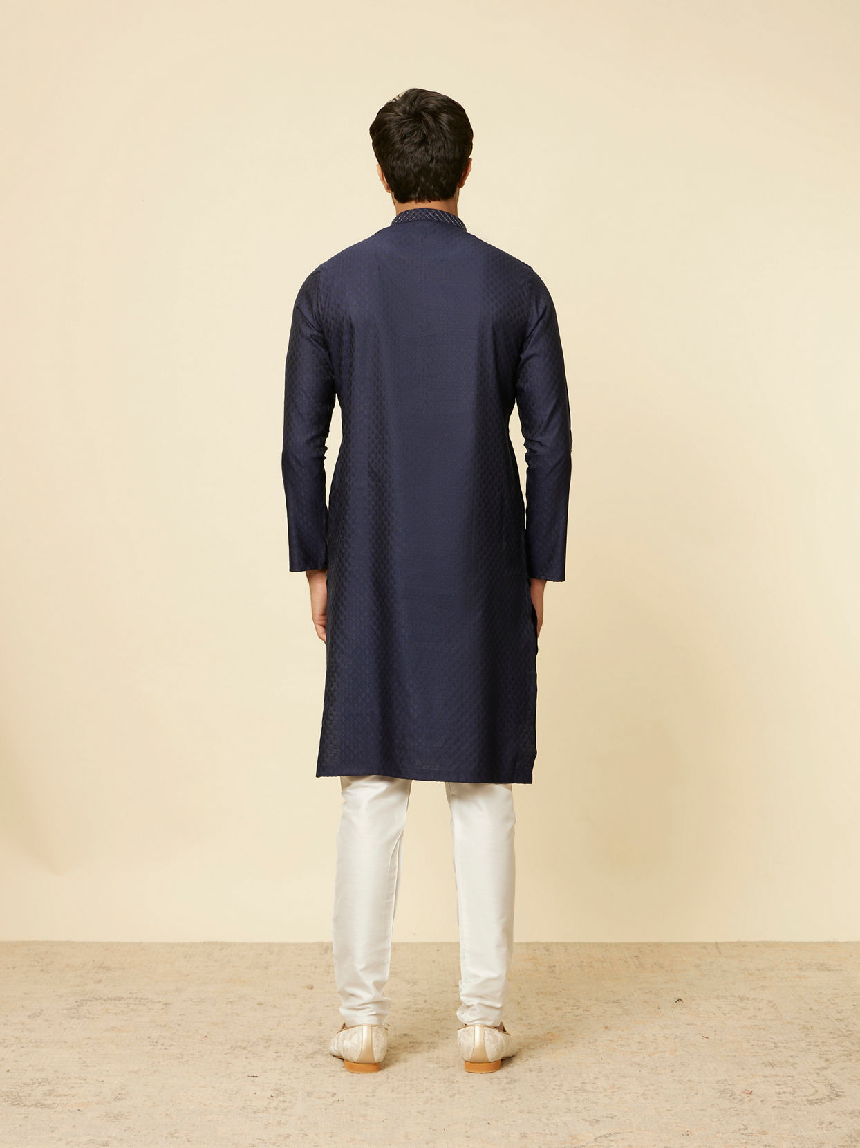 Manyavar Men Dark Blue Sequined Bandhgala Kurta Set