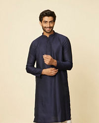 Manyavar Men Dark Blue Sequined Bandhgala Kurta Set