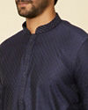 alt message - Manyavar Men Dark Blue Sequined Bandhgala Kurta Set image number 1