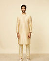 alt message - Manyavar Men Beige Grid Patterned Imperial Kurta Set image number 2