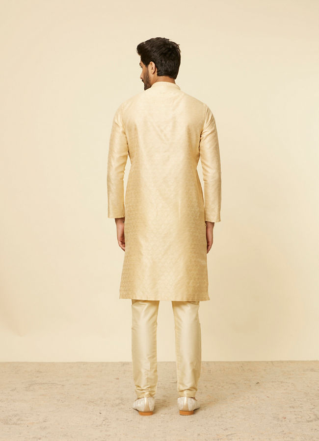 alt message - Manyavar Men Beige Grid Patterned Imperial Kurta Set image number 4