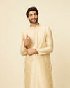 alt message - Manyavar Men Beige Grid Patterned Imperial Kurta Set image number 0